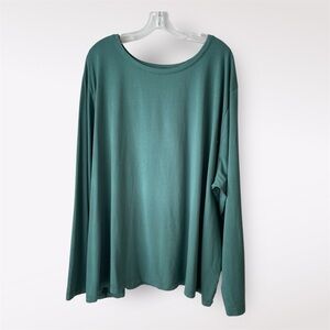 A New Day Plus Long Sleeved Relaxed Fit Tee Top Shirt Round Neck Teal Green 4X